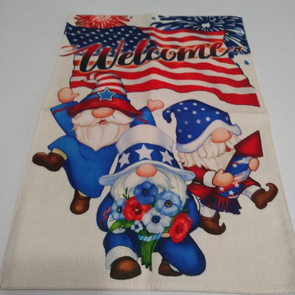 4th Of July Gnomes Welcome Garden Flag